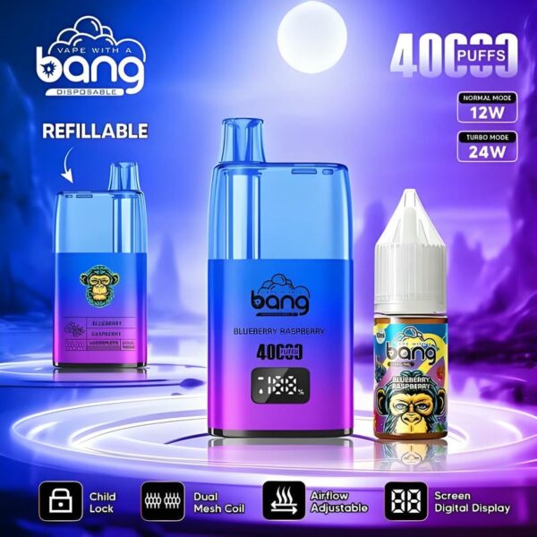 Bang 40,000 Puffs Oil Vape: 650mAh Battery, 10mL Refillable Tank, Adjustable Airflow & Child Lock for Ultimate Control