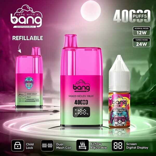 Bang 40,000 Puffs Oil Vape: 650mAh Battery, 10mL Refillable Tank, Adjustable Airflow & Child Lock for Ultimate Control