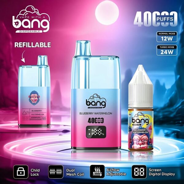 Bang 40,000 Puffs Oil Vape: 650mAh Battery, 10mL Refillable Tank, Adjustable Airflow & Child Lock for Ultimate Control