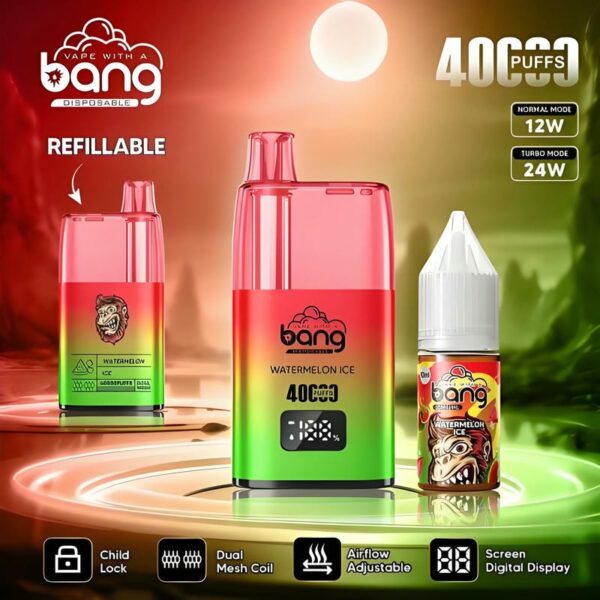 Bang 40,000 Puffs Oil Vape: 650mAh Battery, 10mL Refillable Tank, Adjustable Airflow & Child Lock for Ultimate Control