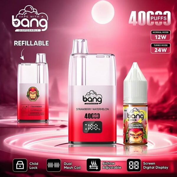 Bang 40,000 Puffs Oil Vape: 650mAh Battery, 10mL Refillable Tank, Adjustable Airflow & Child Lock for Ultimate Control