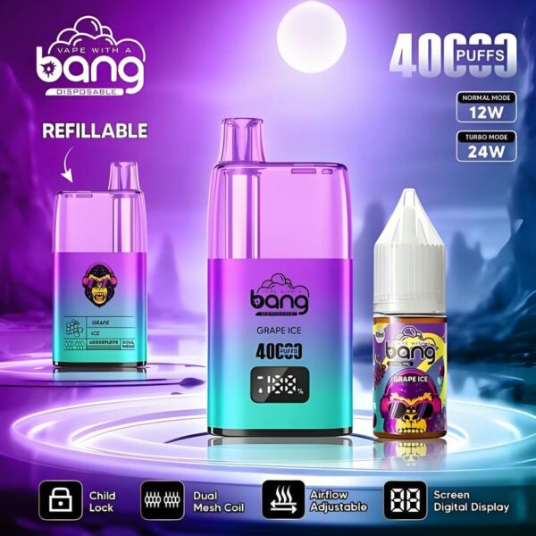 Bang 40,000 Puffs Oil Vape: 650mAh Battery, 10mL Refillable Tank, Adjustable Airflow & Child Lock for Ultimate Control