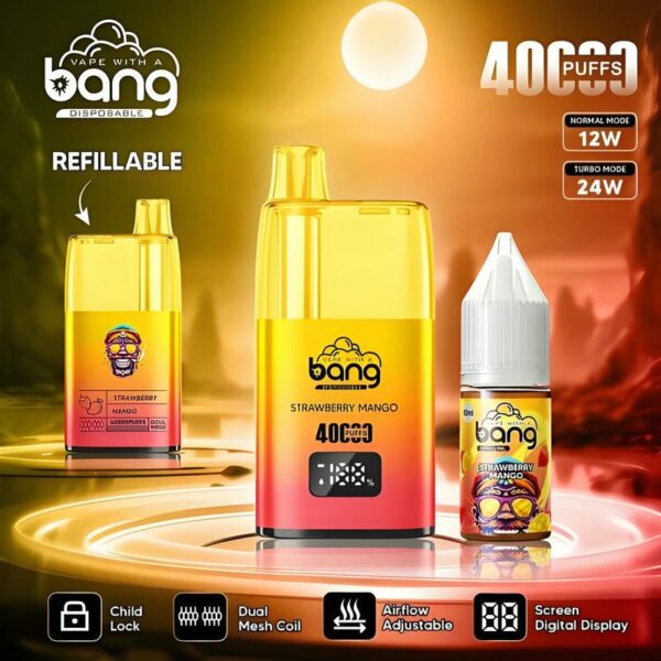 Bang 40,000 Puffs Oil Vape: 650mAh Battery, 10mL Refillable Tank, Adjustable Airflow & Child Lock for Ultimate Control