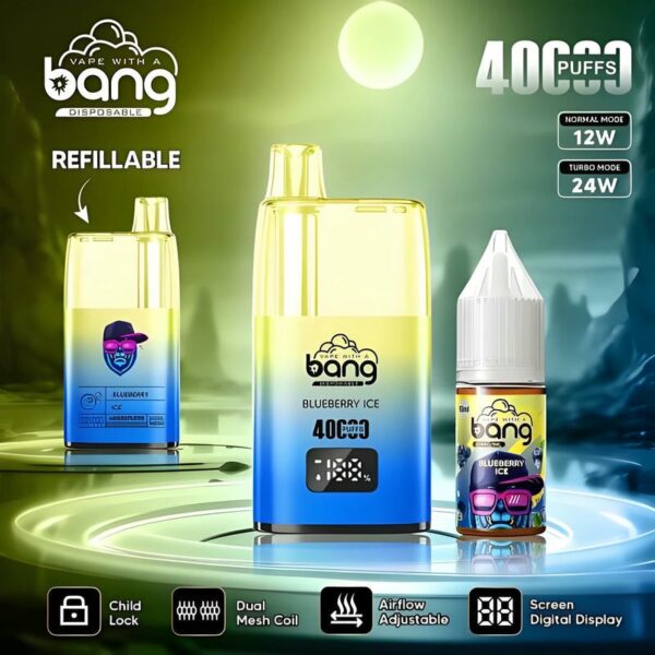 Bang 40,000 Puffs Oil Vape: 650mAh Battery, 10mL Refillable Tank, Adjustable Airflow & Child Lock for Ultimate Control