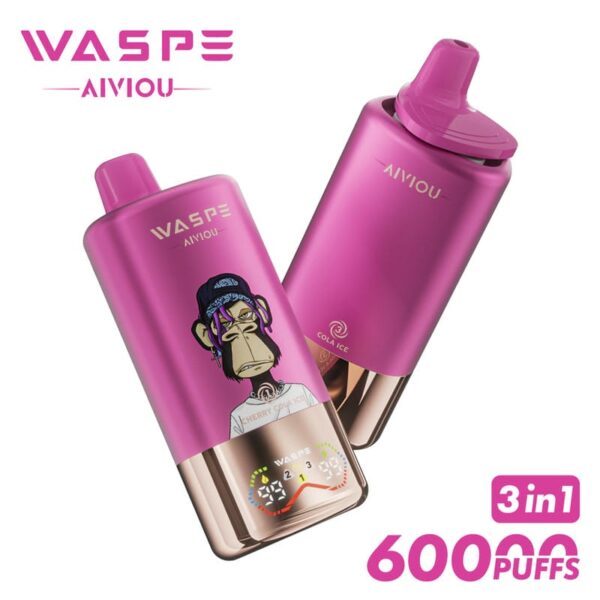 WASPE Mega Vape 60000 Puffs – LED Display, Tri-Flavor, Rechargeable Convenience