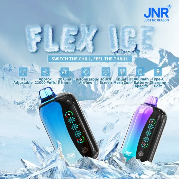 JNR Flex Ice 21000 Puffs Touch Screen Smart Disposable Vape | 26mL, 1000mAh, Adjustable Ice & Airflow