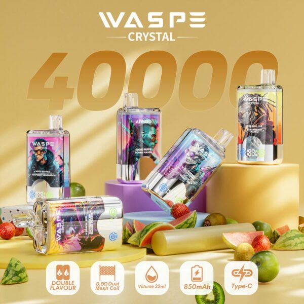 WASPE Crystal 40000 Puffs – Dual Flavor Switch Vape with LCD Display & Rechargeable Design