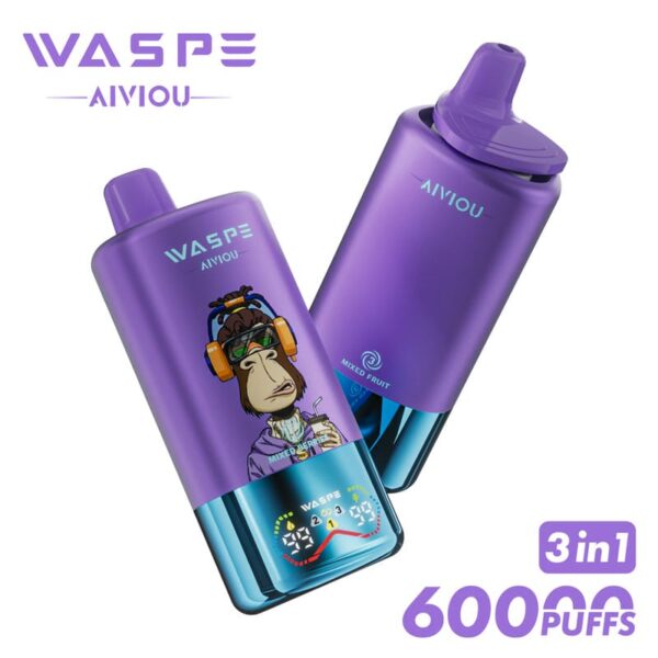 WASPE Mega Vape 60000 Puffs – LED Display, Tri-Flavor, Rechargeable Convenience