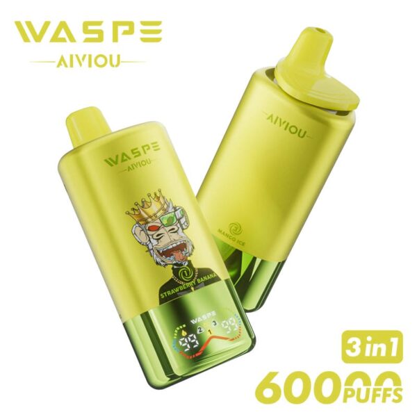 WASPE Mega Vape 60000 Puffs – LED Display, Tri-Flavor, Rechargeable Convenience