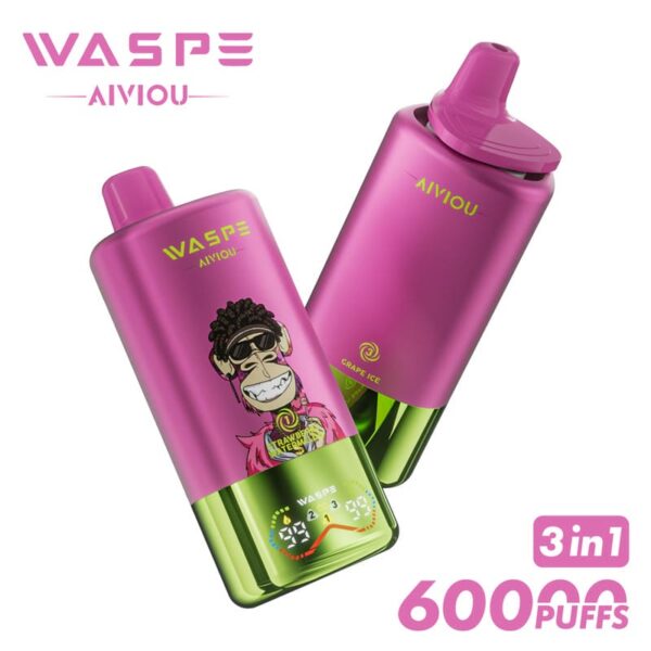 WASPE Mega Vape 60000 Puffs – LED Display, Tri-Flavor, Rechargeable Convenience