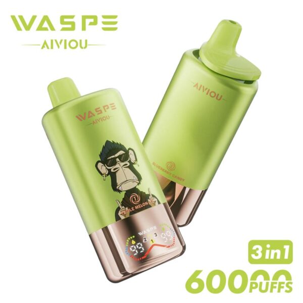 WASPE Mega Vape 60000 Puffs – LED Display, Tri-Flavor, Rechargeable Convenience