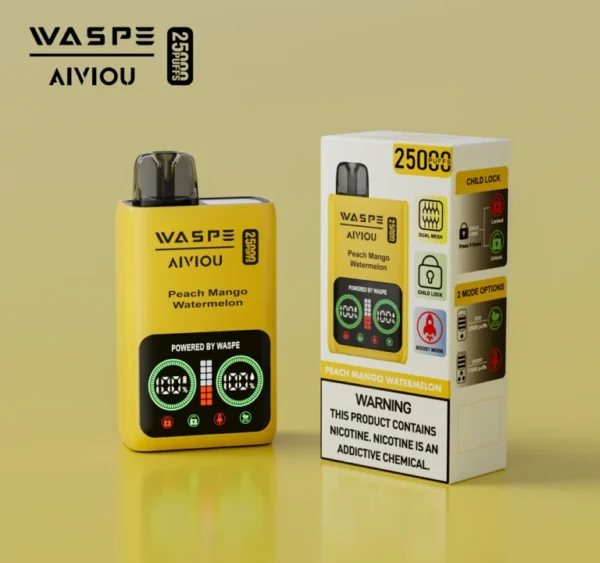 WASPE 25000 Puffs Disposable Vape – Dual Mesh Coil, LCD Display, Type-C Rechargeable
