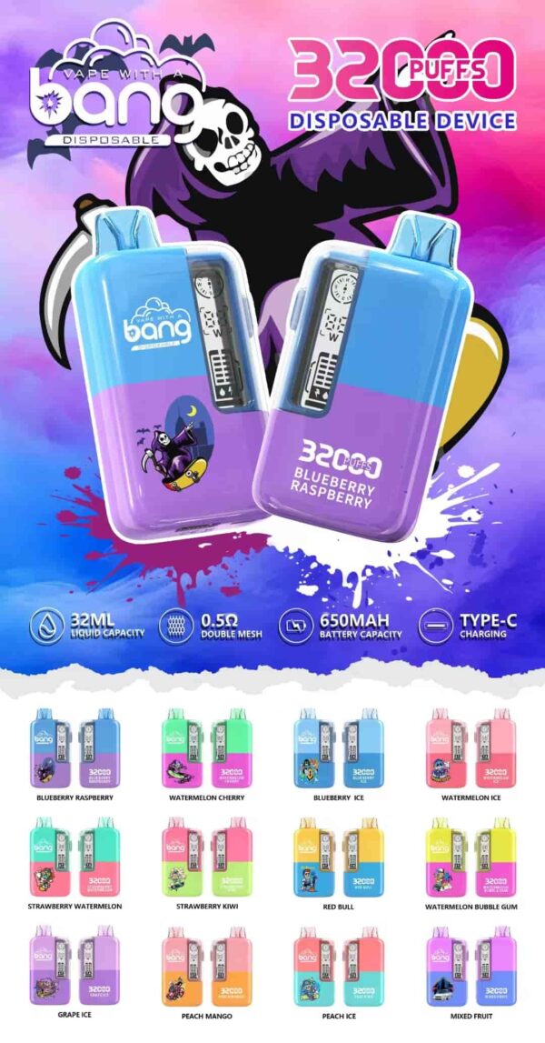 Bang 32000 – Rich Flavor, Big Clouds, 32K Puff Vape with Oil & Power Display