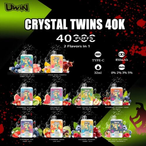 Uwin Twins Crystal 40000 Puffs Dual Flavor Disposable Vape with LED Display – 2-in-1 Power & Style