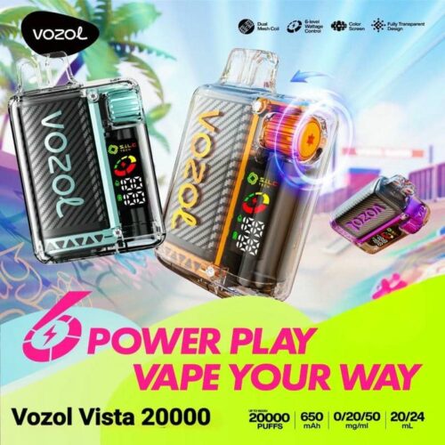 Vozol 20K Disposable Vape with 20000 Puffs 5% Nicotine OLED Screen Dual Mesh Coil Type-C Charging Adjustable Wattage