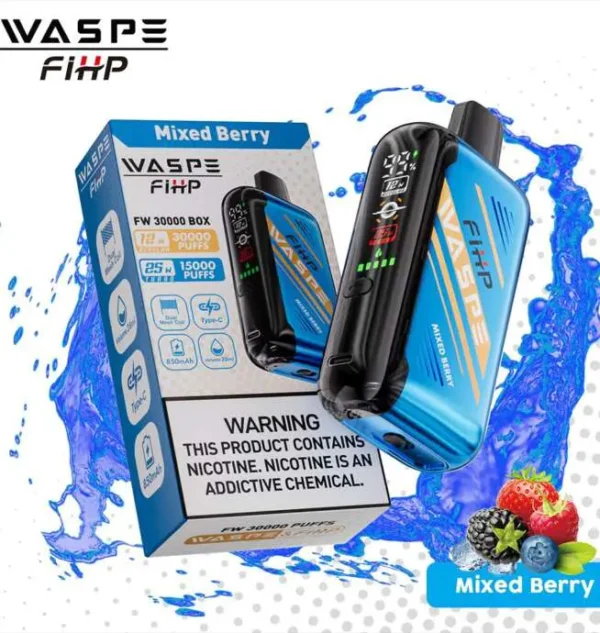 Waspe 30,000 Puffs Disposable Vape – Dual Mesh Coils, LCD Display, Rechargeable