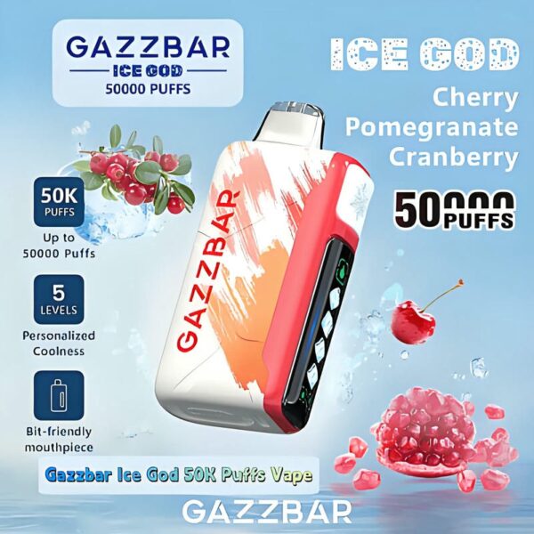 Gazzbar Ice God 50000 Puffs Disposable Vape – Adjustable Ice Level, LCD Display, Ultimate Cooling Experience