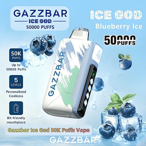 Gazzbar Ice God 50000 Puffs Disposable Vape – Adjustable Ice Level, LCD Display, Ultimate Cooling Experience