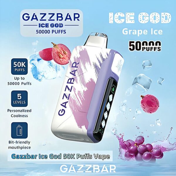 Gazzbar Ice God 50000 Puffs Disposable Vape – Adjustable Ice Level, LCD Display, Ultimate Cooling Experience