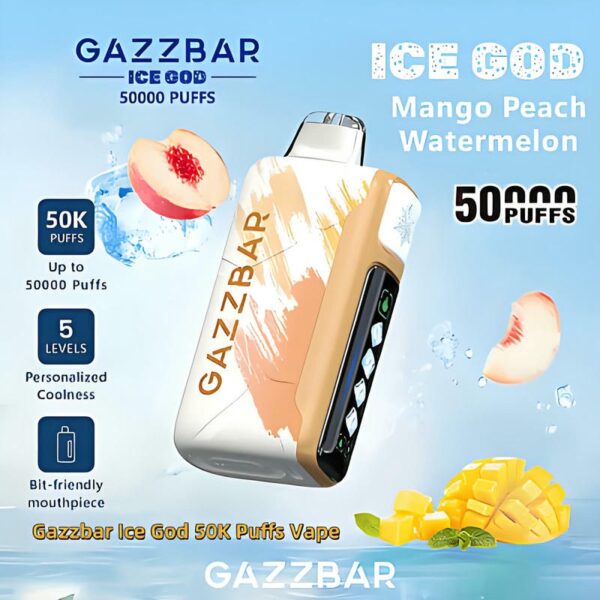 Gazzbar Ice God 50000 Puffs Disposable Vape – Adjustable Ice Level, LCD Display, Ultimate Cooling Experience