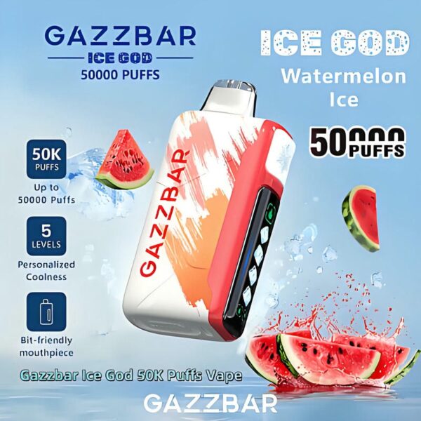 Gazzbar Ice God 50000 Puffs Disposable Vape – Adjustable Ice Level, LCD Display, Ultimate Cooling Experience