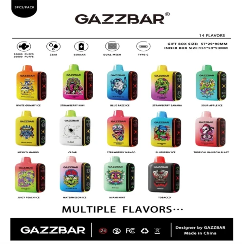 Gazzbar Rocket 20000 Puffs Disposable Vape – Dual Mesh Coil, LED Display, Massive 20K Hits