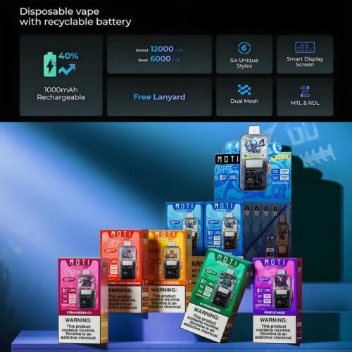 MOTI GO PRO 12K Puffs – Replaceable Pod Vape with Smart Screen & MTL/RDL Modes