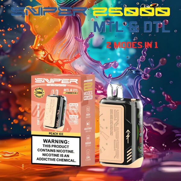 VAPMOD SNIPER 25000 Puffs Disposable Vape – LED Display, Leather Finish, Original EditionVAPMOD SNIPER 25000 Puffs Disposable Vape – LED Display, Leather Finish, Original Edition